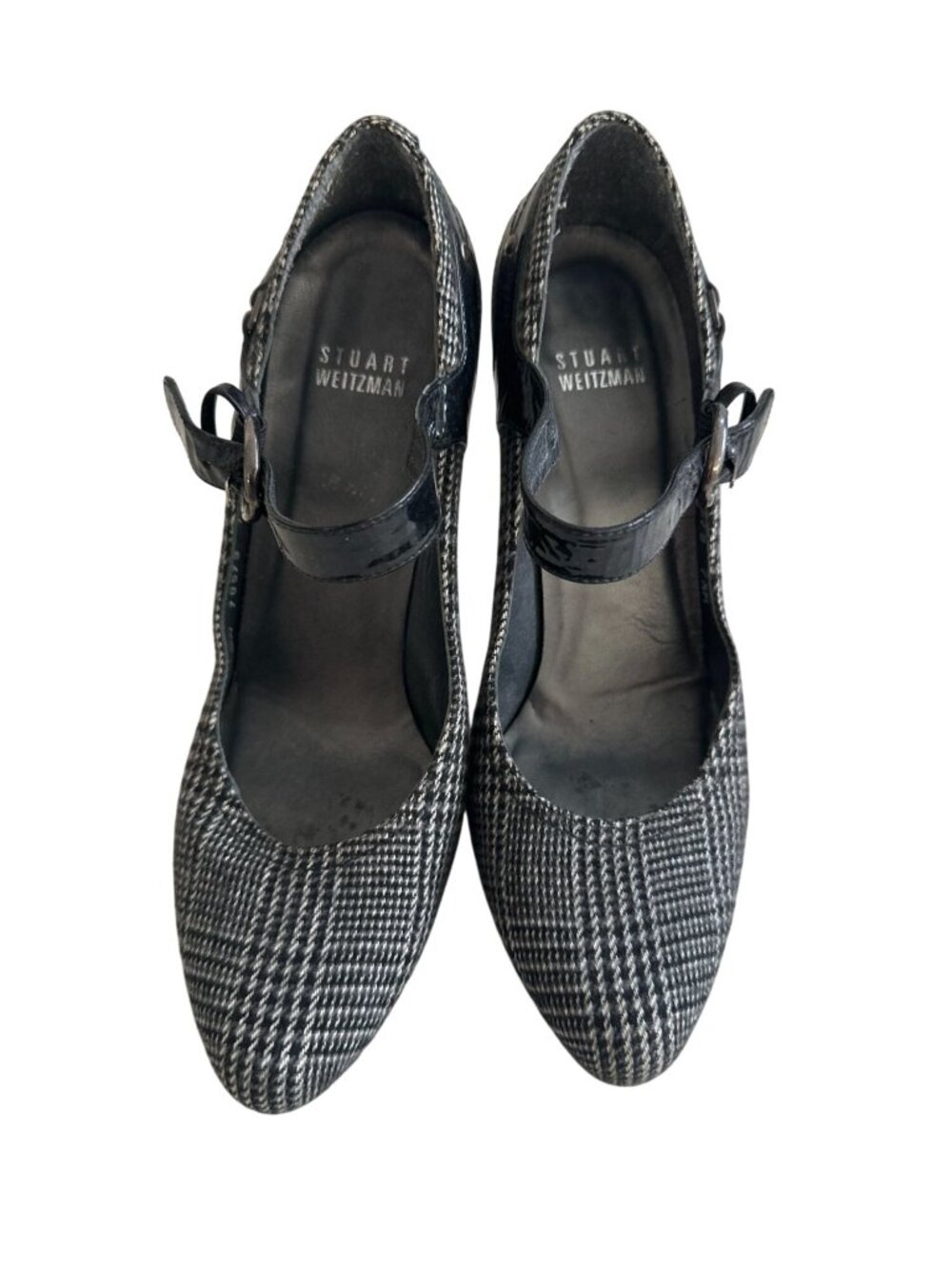 STUART WEITZMAN Glenplaid Gray Black Mary Janes Heels Size 7.5 - Picture 5 of 10